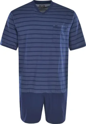 Image de hajo Hommes Set de pyjamas - shorty, court, manches courtes, Klima-Light, mélange de coton bleu XL