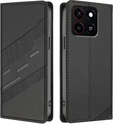 Produktbild von Hülle für ZTE Blade A55, Kunstleder Brieftaschen Handyhülle mit Kartenfach und Standfunktion Schwarz