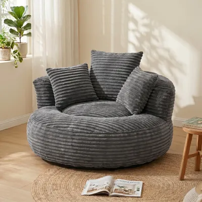 Produktbild von LVHOM Lazy Sofa mit 3 Kissen, Klassischer Sitzsack mit Füllung, Bean Bag mit Sitzpuff, Cordstoff Kuschelstuhl Sitzsäcke, Chaiselounge, Dunkelgrau