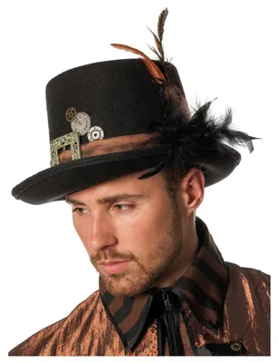 Produktbild von Retro-Futuristic Steampunk Zylinder mit Feder & Applikationen