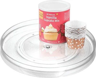 Image de Unyqoos® : Organisateur rotatif pour épices – Plateau tournant en plastique sans BPA, transparent, diamètre 28 cm x 4,5 cm, idéal pour les placards et les tables