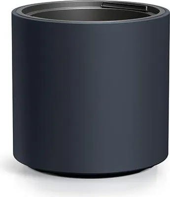 A dark gray cylindrical planter is shown against a white background.