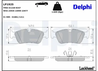 Produktbild von DELPHI Bremsbeläge Satz Vorne Bremsklötze für BMW 3 Touring (E91) LP1925