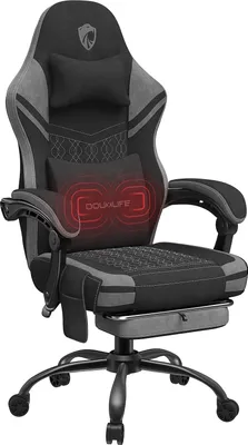 Obrázek produktu pro Herní židle, židle k počítači z látky s masáží, kancelářská židle s rozšířeným polštářem, ergonomická židle s vysokým opěradlem, podnožka, 158 kg šedá