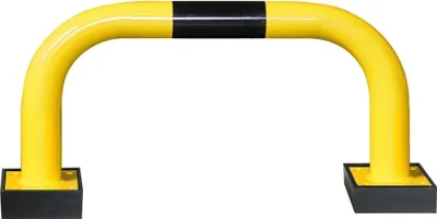 Produktbild von PROREGAL Rammschutz-Bügel Swing mit PolyurethanFederelement | HxB 39x75cm | Rohr-Ø 7,6cm |  Feuerverzinkter & kunststoffbeschichteter Stahl | Schwarz-Gelb