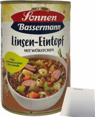 Produktbild von Sonnen Bassermann Linseneintopf mit Würstchen (400g Dose) + usy Block