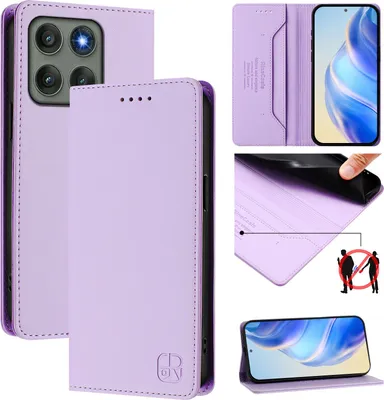 Produktbild von Lederhülle für Motorola Edge 60 Pro Hülle Flip Brieftasche Kartenfächern Ständer Schutzhülle Violett