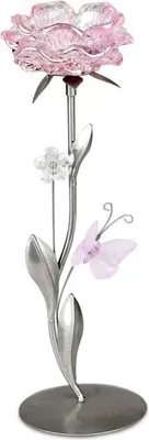 Produktbild von Wundervoller Teelichleuchter Metall 1 flammig 28cm Glasblüte in rosa