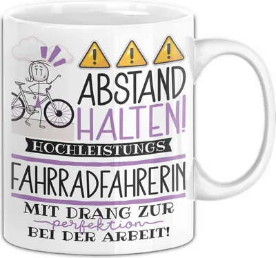 Produktbild von Fahrradfahrerin Tasse Geschenk Lustig Abstand Halten Hochleistungs-Fahrradfahrerin Mit Drang Zur Perfektion Bei Der Arbeit (Weiß)