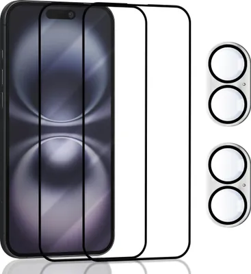 Obrázek produktu pro 2-balení iPhone 16 Ochranné sklo na displej & 2-balení ochrana objektivu - Tvrzené sklo 9H - Super kvalita 3D