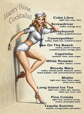 Produktbild von vianmo Holzschild 40x30 cm Pin Up Happy Hour Cocktails Mojito