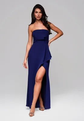 Produktbild von Ombre Elegantes schulterfreies Abendkleid mit Schlitz dunkelblau S