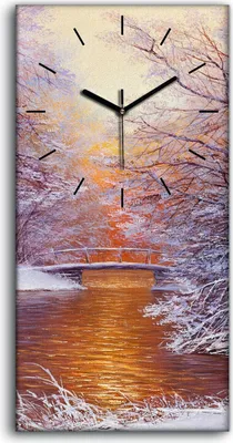 Produktbild von Wanduhr Uhr Wandbild Leinwand Geräuschlos 30x60 Ölgemälde Winter Bäume - schwarze Hände
