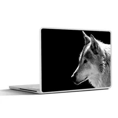 Produktbild von MuchoWow® Laptop Aufkleber Sticker Cover Wildlife - Wolf - Schwarz - Weiß 31x22.5 cm - Laptop-Deko