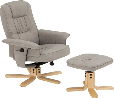 Produktbild von Relaxsessel CHARLY mit Hocker drehbar neigungsverstellbar grau [Max. Belastbarkeit 100 kg] für Wohnzimmer, TV-Sessel Fernsehsessel mit Liegefunktion Polstersessel und Hocker