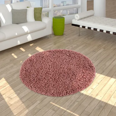 Produktbild von TT Home Moderner Hochflor Teppich Shaggy Einfarbig Dicht Gewebt Qualität Pink Größe 120 cm Rund