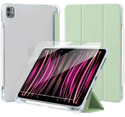 Image de Coque + Verre Trempé pour iPad Pro 12,9'' (2018 2020 2021 2022 3e/4e/5e/6e) Protection Renforcée avec Porte-Stylet - Vert