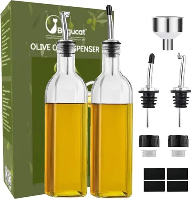 Image de Bugucat Bouteille d'huile 500ML - Bouteille de vinaigre en verre avec distributeur & bec verseur
