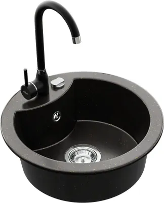 Produktbild von Mexen Diego 1-Becken-Granit-Spüle mit Mischbatterie Telma, Schwarz/Gold - 6512-75-670200-70