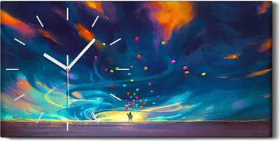 Produktbild von Dekor Leinwand Uhr Wandbilder 60x30 Kind mit Ballons abstrakter Himmel - weiße Hände