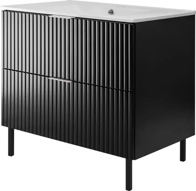 Zdjęcie produktu dla Szafka podumywalkowa, biały mat, 80 x 77 x 46 cm, srebrny uchwyt, czarne nogi, bez blatu