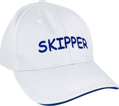 Produktbild von Cap 'SKIPPER', Weiß, Baumwolle blau bestickt – Nautische Deko, Retro Mütze