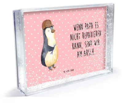 Produktbild von Mr. & Mrs. Panda Bilderrahmen Wenn Papa es nicht reparieren kann, sind wir am Arsch - Rot Pastell - Geschenk, Pinguin, Muttertag, 3D-Bilderrahmen, Mini-Bilderrahmen