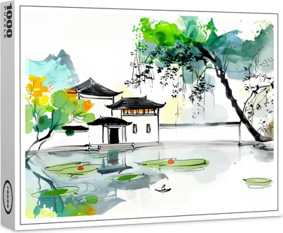 Produktbild von raxxa Premium-Puzzle "Chinese Temple by a Lotus Pond", 1000 Teile