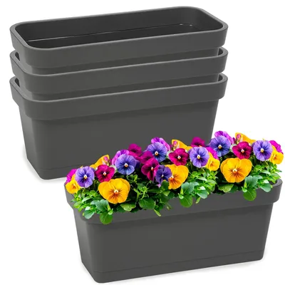 Image de Omgoods - Lot de 4 pots de fleurs en plastique pour balcon et jardin