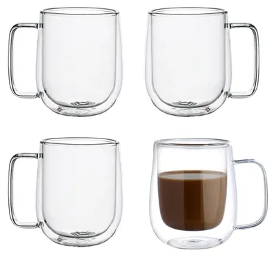 4er Set doppelwandige Kaffeetassen 15 oz Borosilikatglas