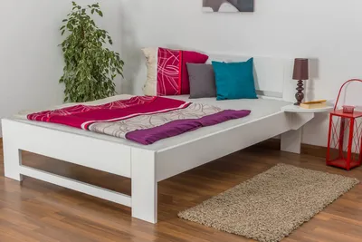 Produktbild von Kinderbett / Jugendbett Buche massiv Vollholz weiß lackiert 110, inkl. Lattenrost - Abmessung 140 x 200 cm