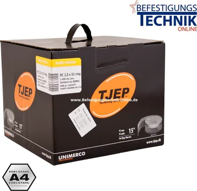 Produktbild von PC Coilnägel 2,5x65mm Ring rostfrei A4 15° plast Linsenkopf für Coilnagler Bostitch N75C-2-E 1,6M