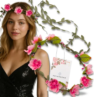 Produktbild von EDIBAZZAR | Rosa Kranz Stirnband Blumen Rosen Boho Stil