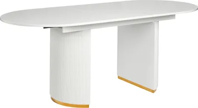 Produktbild von BELIANI Esstisch Weiß MDF-Tischplatte Glänzend Oval Ausziehbar 160/200 x 90 cm für 6-8 Personen mit Dicken Halbrunden Beinen Modern Ausziehtisch