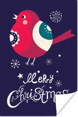 Produktbild von MuchoWow® Poster Vogel - Schnee - Weihnachten - Frohe Weihnachten 40x60 cm - Plakate für die Wand - Poster Babyzimmer