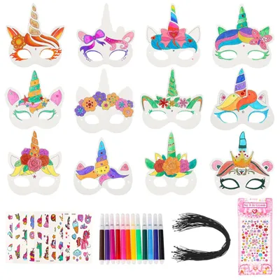 Image de 36 masques de licorne à décorer pour enfants