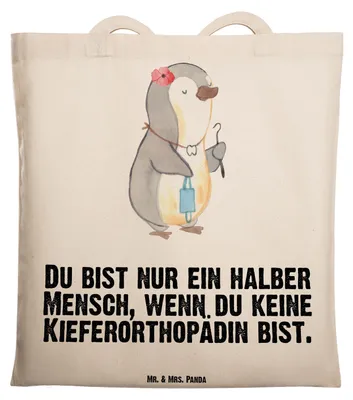 Produktbild von Mr. & Mrs. Panda Jutebeutel Kieferorthopädin Herz - Transparent - Geschenk, Tasche, canvas, Laptoptasche, Einkaufstasche, Beutel, Tote Bag