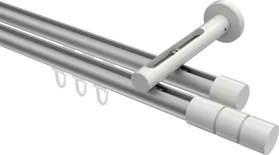 Produktbild von Interdeco Innenlaufstange / Gardinenstange mit Innenlauf Silbergrau / Weiß, Typ Siteno Elanto (Rillenzylinder), 20 mm Ø 2-läufig, 220 cm