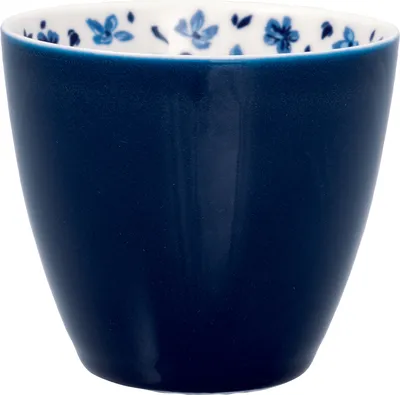 Produktbild von Greengate Latte Cup DAHLA Blau Innenseite mit Blumen Kaffeebecher 300 ml