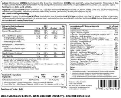 Immagine prodotto di Delicious Whey Protein - 900g : Cioccolato bianco e fragola I proteine I miscela di proteine (concentrato di siero di latte e isolato di siero di latte) I consistenza del frullato I con lattasi I solubilità perfetta I sapore imbattibile I costruzione muscolare