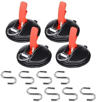 Produktbild von Famanu Set von 4 multifunktionalen Saugnäpfen mit 8 S-Haken - für Camping, Auto und Zelte