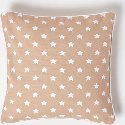 Image de HOMESCAPES Taie d'oreiller en coton avec étoiles, beige, 45 x 45 cm
