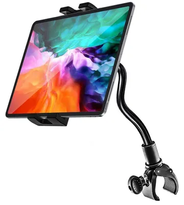 Immagine prodotto di Supporto per tablet a collo di cigno, adatto per cyclette, tapis roulant, cyclette da casa, con braccio flessibile per dispositivi da 4 a 12,9 pollici