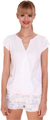 Produktbild von Damen Longshirt Tunika T-Shirt Sommer Shirt V-Ausschnitt; Weiß/S/M 36/38