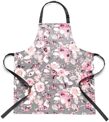Productafbeelding van Ibenzoa® keukenschort van katoen met bloemenprint, 100% katoen, zacht en comfortabel model met verstelbare nekband en 2 taillebanden, wasbaar op 30°C