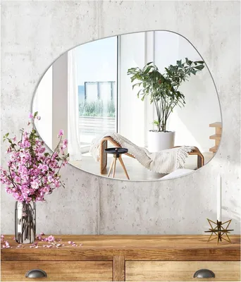 Image de Miroir mural adhésif, en verre HD, de forme asymétrique, idéal pour le maquillage