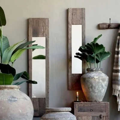 Productafbeelding van Wandspiegel, hout, 122 cm hoog, naturel kleur, smal, spiegeloppervlakte 14 x 74 cm