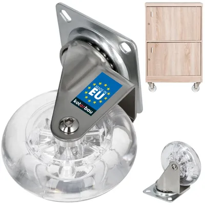 Image de KOTARBAU® : Roulette transparente pour meubles, adaptée à tous les types de sols. Roulette pivotante, roulette en caoutchouc, diamètre 75 mm
