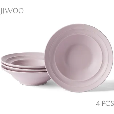 Produktbild von 4-teiliges Teller Set Keramik Ø21,2 cm – tiefe Suppen-, Pasta- & Speiseteller für 4 Personen – matt glasiert, mikrowellen- & spülmaschinenfest