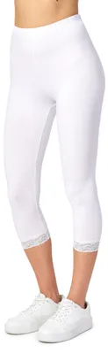 Produktbild von Merry Style Damen 3/4 Capri Leggings aus Baumwolle mit Spitze MS10-224 (Weiß, S)